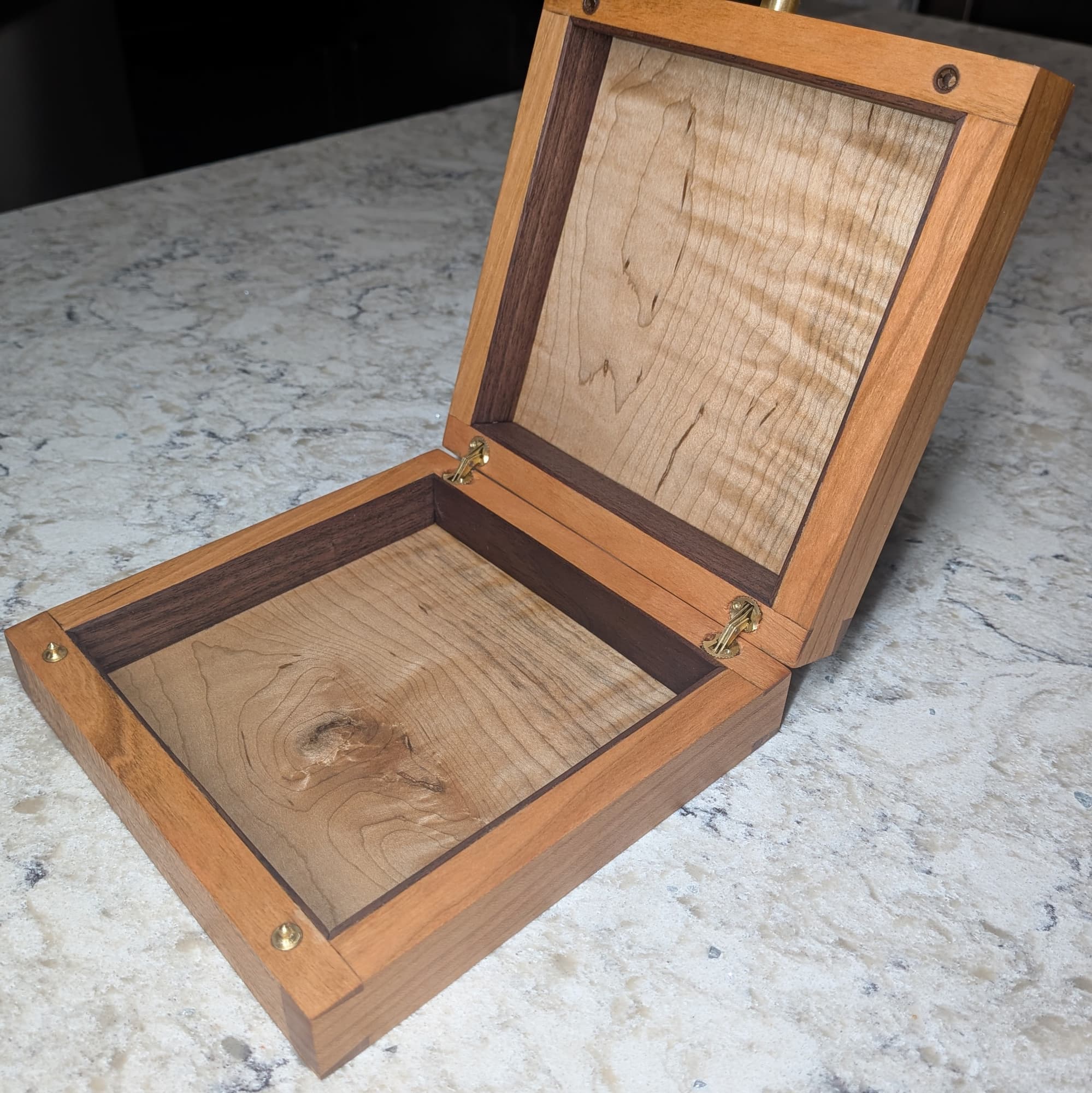 Woodworking project - box dovetails cherry maple walnut open