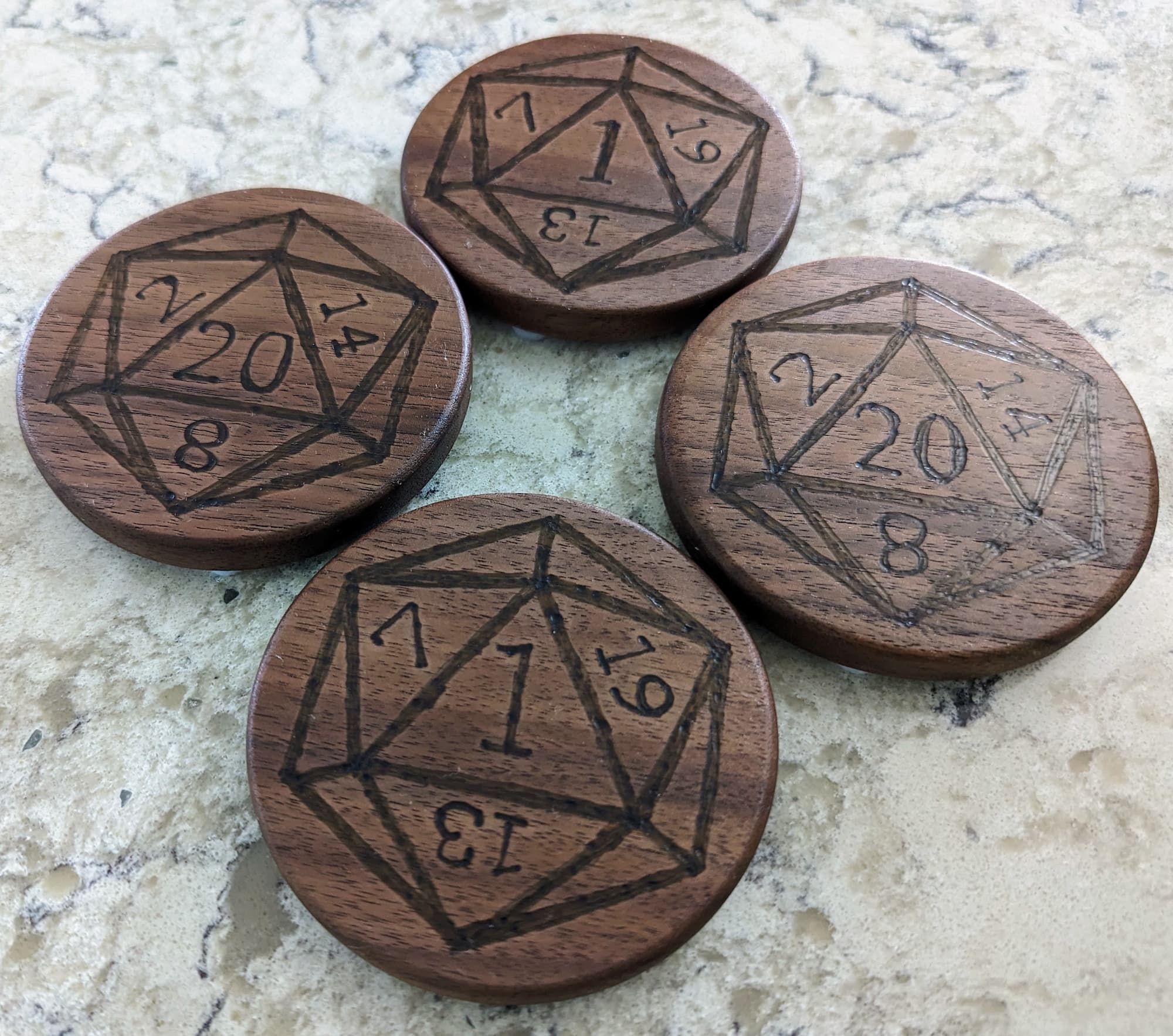 Woodworking project - coasters dice walnut