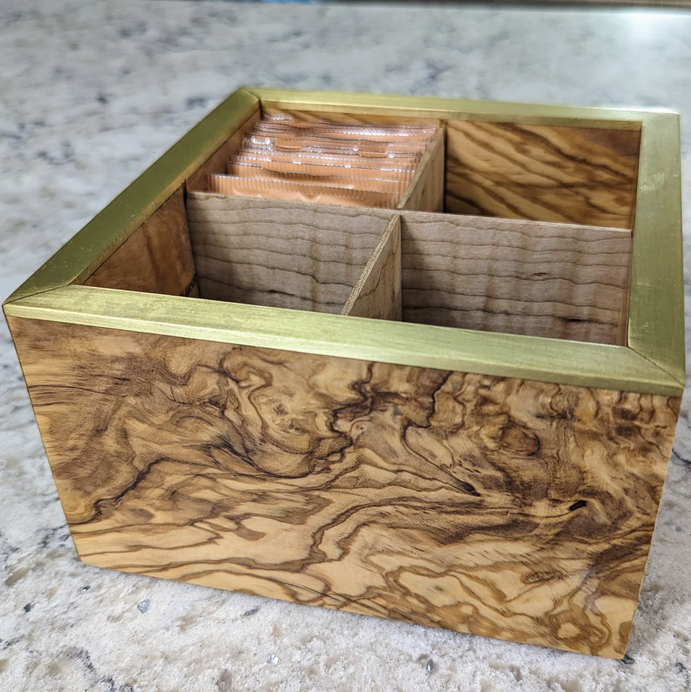 Woodworking project - tea box olive brass