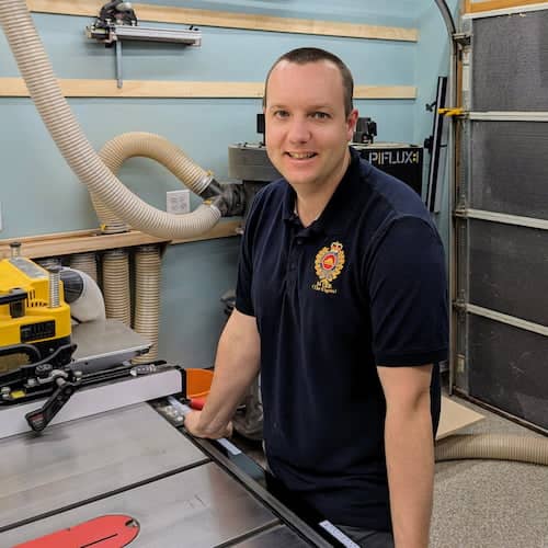 Brent Wiens in woodworking shop