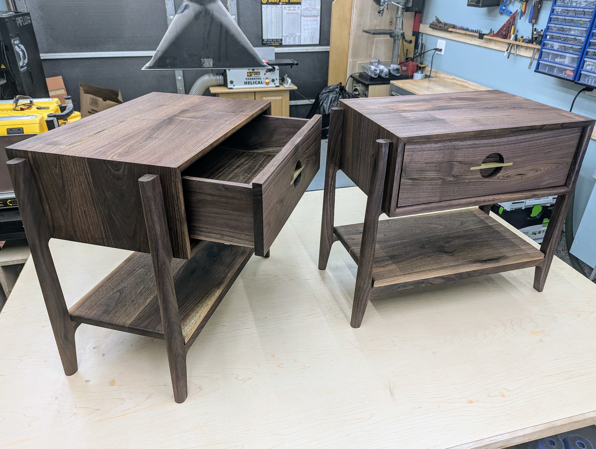 Walnut End Table with Brass